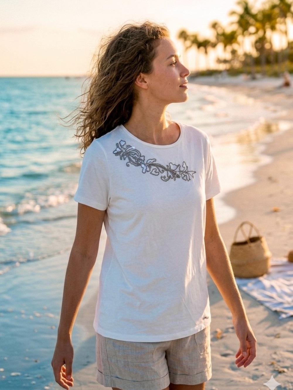 Anne Klein Embellished Stretch Tee | NWT | Size L